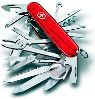 Боевой нож Victorinox Нож перочинныйSWISS CHAMP 91мм полупрозрачный красный